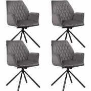 Set van 4 Draaibare Eetkamerstoelen Novan Antraciet Velvet – 180° Draa...