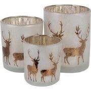 Clayre & Eef Theelichthouder Set van 3 Wit Goudkleurig Glas