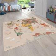 Kindervloerkleed - Binola - Wereldkaart- Beige - 80x150 cm