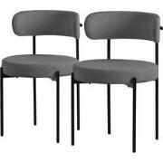 Eetkamerstoel set van 2 met teddy stof met rugleuning grijs Keukenstoe...