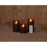 B.o. 3st kaars wax rustiek bewegende vlam 7.5x10/12.5/15cm zwart afsta...