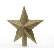 Piek plastic ster glitter diameter 19 cm licht goud