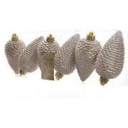 3 stuks - Dennenappel plastic glitter hang diameter 4.5x8cm parel