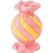 Candle Holder- Toffee Candy - Ceramic-Pink/ Yellow- 8,5x8,5x13 cm