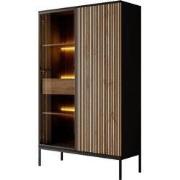 Meubella - Vitrinekast Legend - Mat zwart - Eiken - 104 cm