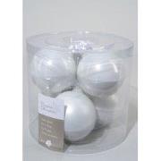 4 stuks - 6 kerstballen winterwit emaille 80 mm