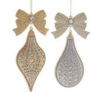 Gold/Silver Glitter Finial/Drop With Bow 6.8 Inch