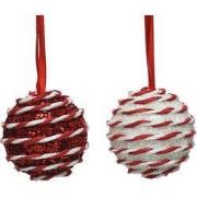Kerstbal foam hang d6 cm rood/wit a2