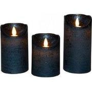 Stompkaars rustiek wax bewegende vlam 10/12,5/15x7,5 cm metallic blauw...