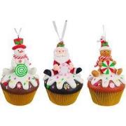 Claydough kerstman/snowman/rodekoek cup cake 11 cm ornament