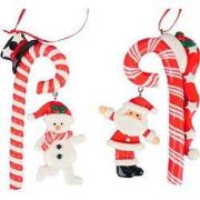 4.875 inch -5 inch H Clay Dough Candy Cane W/ Snta/ Snowman Orna X 2. ...
