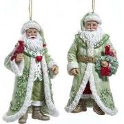 Resin santa met kardinaal&krans 2A 13,5 cm ornament