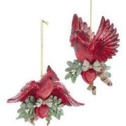 Kardinaal op tak met hart 2A 11 cm ornament