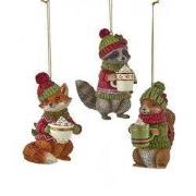Vos/wasbeer/eekhoorn mok orns 3A 9 cm ornament