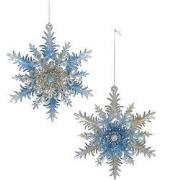 Plastic blauw/plat sneeuwvlok 2A 14 cm ornament