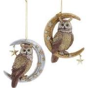 Resin uil op goud/zilveren maan 2A 10 cm ornament