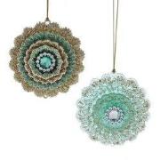 Plastic aqua/gouden bloem 2A 8 cm ornament