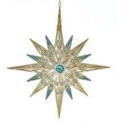 Plastic Aqua/Gouden Ster 18 cm ornament