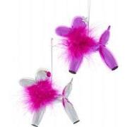 Roze/zilveren ballon hond met vacht 2A 9,5 cm ornament