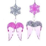 Roze/zilveren vleugel met sneeuwvlok 2A 15 cm ornament