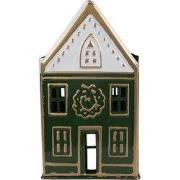 Clayre & Eef Waxinelichthouder Huis 14x12x25 cm Groen Metaal
