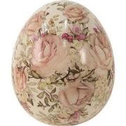 Clayre & Eef Beeld Ei Ø 11x14 cm Roze Keramiek Bloemen