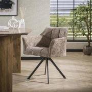 Set van 2 Eetkamerstoelen Lino Chenille Stof Rich Champagne Draaibaar