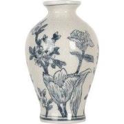 Clayre & Eef Vaas Ø 9x15 cm Wit Blauw Keramiek Bloemen