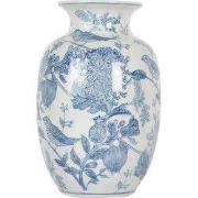 Clayre & Eef Vaas Ø 14x23 cm Wit Blauw Keramiek Vogels op Takken