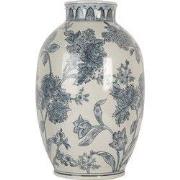 Clayre & Eef Vaas Ø 22x36 cm Wit Blauw Keramiek Bloemen