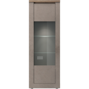 Vitrinekast met 1 deur, 2 glazen planken, 2 houten planken met brons- ...