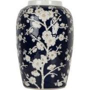 Clayre & Eef Vaas Ø 20x30 cm Blauw Wit Keramiek Bloemen