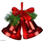 Twee klokken kerst rood 16 cm groen met strik