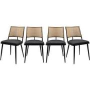 Set van 4 stoelen met natuurlijke vlechtwerk en zwart metalen frame L4...