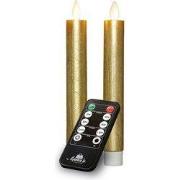 Dinerkaars rustiek wax bewegende vlam 18 cm goud 2 stuks