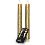Dinerkaars rustiek wax bewegende vlam 23 cm goud 2 stuks