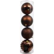 Kerstballen kunststof d14 cm espresso 4 st