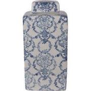 Clayre & Eef Vaas met Deksel 15x15x31 cm Wit Blauw Keramiek
