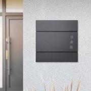 Moderne designbrievenbus met krantenvak, antraciet, van staal met poed...
