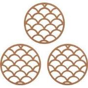 Krumble Pannenonderzetter met schubben patroon - Bruin - Set van 3