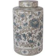 Clayre & Eef Vaas met Deksel Ø 18x30 cm Wit Blauw Keramiek