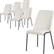 Eetkamerstoelen set van 6 beige met rugleuning, gestoffeerde stoelen v...