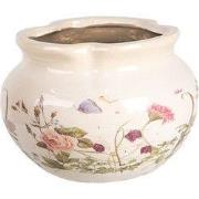 Clayre & Eef Bloempot Ø 17x12 cm Beige Roze Keramiek Rozen