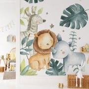 Schattige safari dieren - Kinderbehang - 194,8 cm x 280 cm - Walloha
