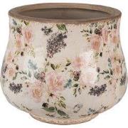 Clayre & Eef Bloempot Ø 22x18 cm Beige Roze Keramiek Bloemen
