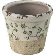 Clayre & Eef Bloempot Ø 8x7 cm Groen Wit Keramiek Bladeren