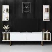 TV Meubel Set Gold Line Wit Zwart Melamine 180x48x30 cm