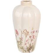 Clayre & Eef Vaas Ø 21x34 cm Beige Roze Keramiek Bloemen