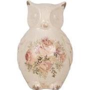 Clayre & Eef Decoratie Beeld Uil 11x10x17 cm Beige Roze Keramiek