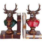 Clayre & Eef Boekensteunen Set van 2 14x13x18 cm Bruin Rood Polyresin ...